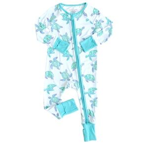 Caden Lane Bamboo Totally Turtles Convertible Romper Pajamas One-piece Zipper